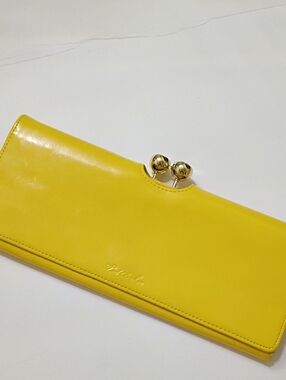Ted Baker Yellow Large Leather Clutch Wallet with Gold Hardware